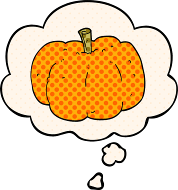 Çizgi roman tarzında bir insan tarafından çizilmiş düşünce balkabağı.