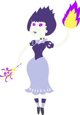 Vampir kızın, bir insan tarafından çizilmiş ateş topu resminin düz rengi.