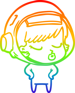 Gökkuşağı gradyan çizgi çizimi Bir insan tarafından çizilmiş güzel astronot kız