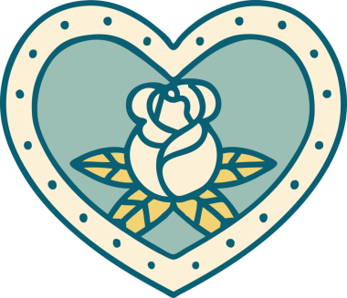 Bir insan tarafından çizilmiş kalp ve çiçeklerin ikonik dövme şekli