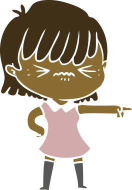 Sinirli düz renkli çizgi film kızı bir insan tarafından çizilmiş.