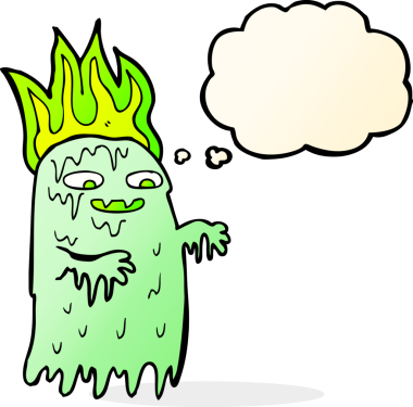 Bir insan tarafından çizilmiş düşünce baloncuklu karikatür hayaleti.