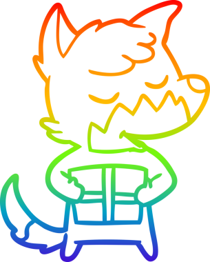 Gökkuşağı gradyan çizgisi, bir insan tarafından çizilmiş dost bir tilkinin çizimi.