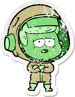 Bir insan tarafından çizilmiş yorgun bir astronotun sıkıntılı çıkartması.