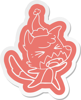 Bir insan tarafından çizilmiş Noel Baba şapkası giyen bir tilkinin kızgın çizgi film çıkartması.