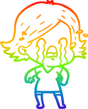 Gökkuşağı gradyan çizimi bir insan tarafından çizilmiş ağlayan bir çizgi kadın çizimi