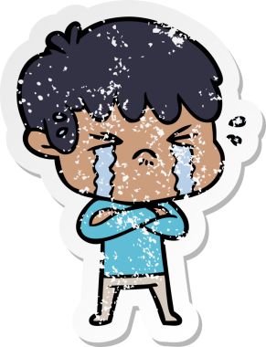 Bir insan tarafından çizilmiş, ağlayan bir çizgi film çocuğunun sıkıntılı çıkartması.