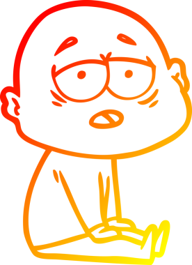 Bir insan tarafından çizilmiş, yorgun, kel bir adamın sıcak çizgi çizimi.