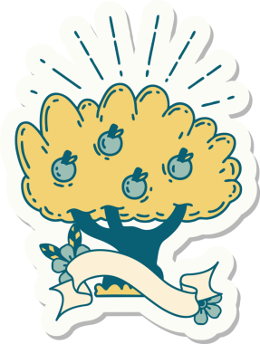 Bir insan tarafından çizilmiş dövme stili elma ağacının çıkartması.