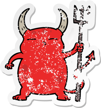 Bir insan tarafından çizilmiş karikatür küçük şeytanın sıkıntılı çıkartması.