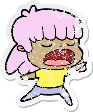 Bir insan tarafından yüksek sesle çizilmiş karikatür kadının sıkıntılı çıkartması.