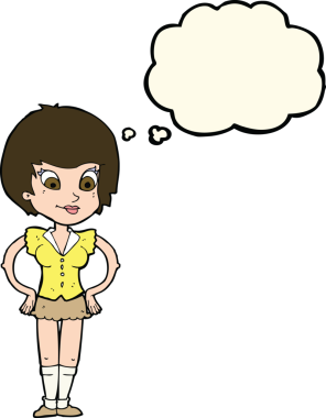 Kalçasında insan tarafından çizilmiş düşünce baloncuğu olan güzel bir kadın.