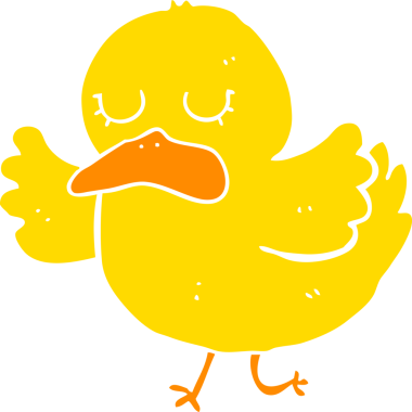 Bir insan tarafından çizilmiş düz renkli çizgi film ördeği