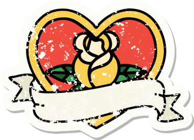 Bir insan tarafından çizilmiş, geleneksel bir kalp dövmesi, gül ve bayrak şeklinde.