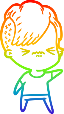 Gökkuşağı gradyan çizgi çizimi Bir insan tarafından çizilmiş sinirli hippi kız