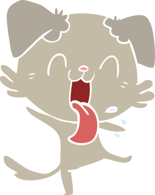 Bir insan tarafından çizilmiş düz renkli çizgi film soluyan köpek.