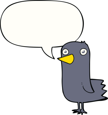 Bir insan tarafından çizilmiş konuşma balonlu çizgi film kuşu.