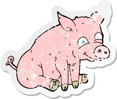 Bir insan tarafından çizilmiş mutlu domuz çizgi filminin gerilimli yapıştırması.