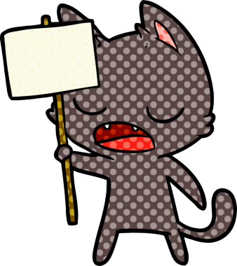 Bir insan tarafından çizilmiş konuşan kedi karikatürü.