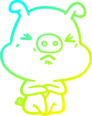 Bir çizgi film karakteri çizen soğuk gradyalı kızgın domuz bir insan tarafından çizilmiş bekliyor.