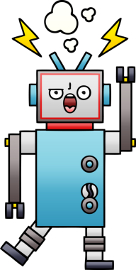 Bir insan tarafından çizilmiş bozuk bir robotun gölgeli çizgi filmi.