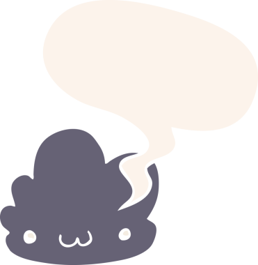 Konuşma baloncuğu olan sevimli çizgi film bulutu bir insan tarafından çizilmiş.