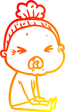 Bir insan tarafından çizilmiş kızgın yaşlı bir kadının sıcak çizgi çizimi.