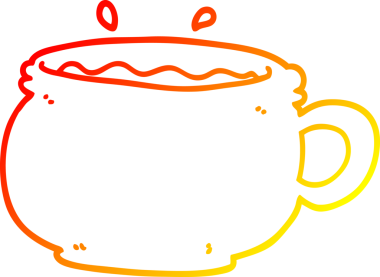 Bir insan tarafından çizilmiş sıcak bir fincan kahvenin sıcak çizgi çizimi