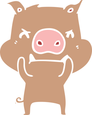 Bir insan tarafından çizilmiş kızgın düz renkli çizgi film domuzu.