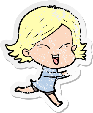 Bir insan tarafından çizilmiş mutlu bir çizgi film kızının sıkıntılı çıkartması.