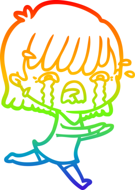 Gökkuşağı gradyan çizimi bir insan tarafından çizilmiş ağlayan bir çizgi kız çizimi