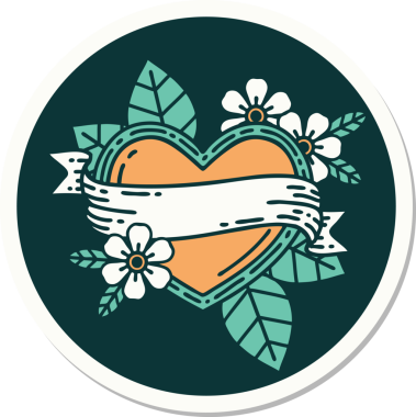 Bir insan tarafından çizilmiş geleneksel bir kalp ve bayrak stili dövme çıkartması.