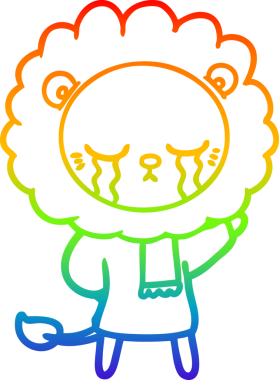 Gökkuşağı gradyan çizgisi bir insan tarafından çizilmiş ağlayan bir aslanın çizimi