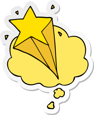 Düşünce baloncuğu insan tarafından çizilmiş bir çıkartma olan çizgi film yıldızı.