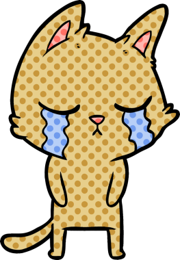 Bir insan tarafından çizilmiş ağlayan çizgi film kedisi.