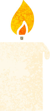 Bir insan tarafından çizilmiş yanan bir mumun retro çizim tarzı karikatürü