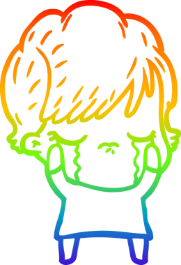 Gökkuşağı gradyan çizimi bir insan tarafından çizilmiş ağlayan bir çizgi kadın çizimi