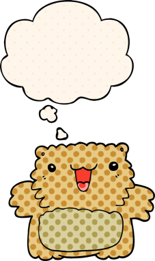 Çizgi roman tarzında bir insan tarafından çizilmiş düşünce kabarcığı olan çizgi film ayısı.