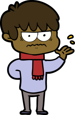 Bir insan tarafından çizilmiş sinirli çizgi film çocuğu.