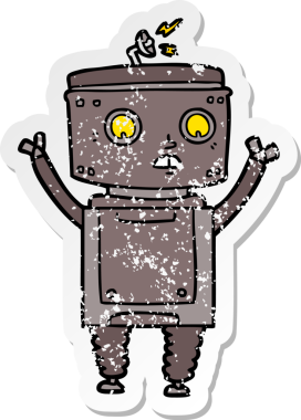 Bir insan tarafından çizilmiş karikatür robotunun sıkıntılı çıkartması.