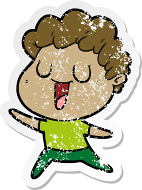 Bir insan tarafından çizilmiş gülen bir karikatürcünün sıkıntılı çıkartması.