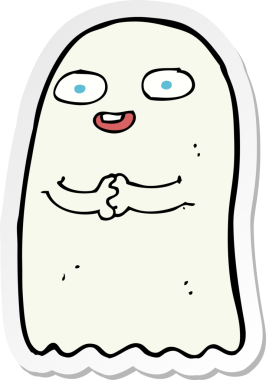 Bir insan tarafından çizilmiş komik bir hayaletin çıkartması.