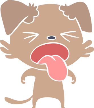 Düz renkli çizgi film. Bir insan tarafından çizilmiş iğrenç bir köpek.