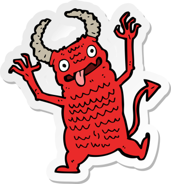 Bir insan tarafından çizilmiş karikatür iblisinin çıkartması.