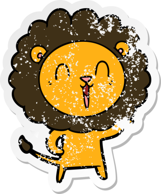 Bir insan tarafından çizilmiş gülen aslan çıkartması.