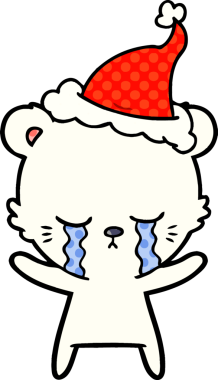 Ağlayan el, bir insan tarafından çizilmiş Noel Baba şapkası giymiş bir kutup ayısının çizgi roman çizimi.