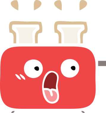 Bir insan tarafından çizilmiş bir tost makinesinin düz renkli retro karikatürü