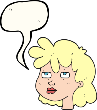 Bir insan tarafından çizilmiş serbest konuşma balonu kadın yüzü.