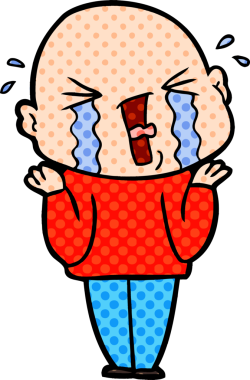 Bir insan tarafından çizilmiş ağlayan kel bir adam.