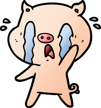 Bir insan tarafından çizilmiş ağlayan domuz çizgi filmi.